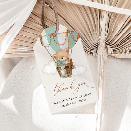 テディベア、グリーンホットエアバルーン、第1誕生日 ギフトタグ