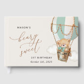 テディベア、グリーンホットエアバルーン、第1誕生日 ゲストブック (正面)