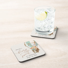 テディベア、グリーンホットエアバルーン、第1誕生日 コースター