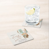 テディベア、グリーンホットエアバルーン、第1誕生日 スクエアペーパーコースター (インサイチュ)