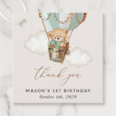 テディベア、グリーンホットエアバルーン、第1誕生日 フェイバータグ (正面)