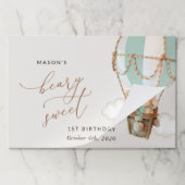 テディベア、グリーンホットエアバルーン、第1誕生日 ペーパーパッド (折り畳み)