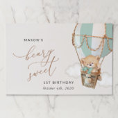 テディベア、グリーンホットエアバルーン、第1誕生日 ペーパーパッド (正面)