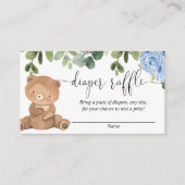 テディベア グリーン 花柄 青 男の子 おむつくじ エンクロージャーカード (正面)