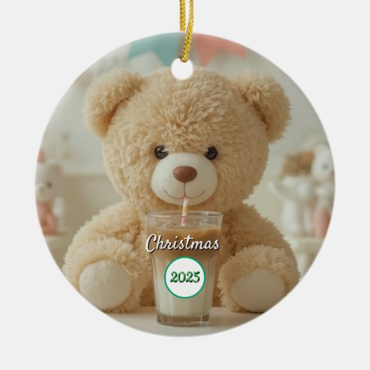 テディベア コーヒー 2025 クリスマス セラミックオーナメント (正面)