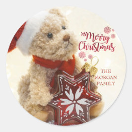 テディベア,サンタ帽子,クリスマスオーナメント ラウンドシール