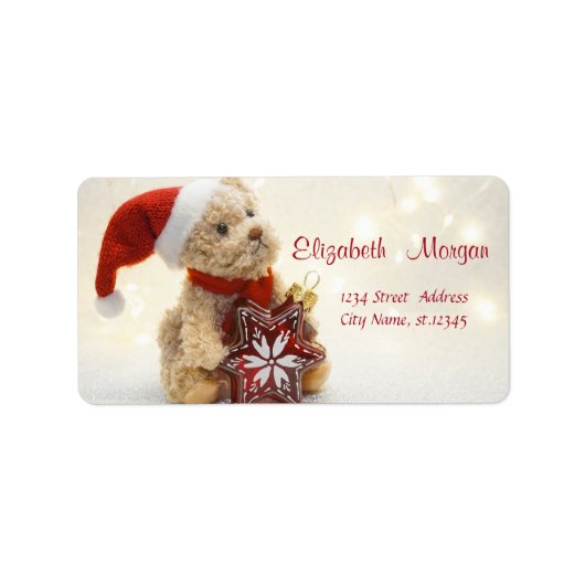 テディベア,サンタ帽子,クリスマスオーナメント ラベル (正面)