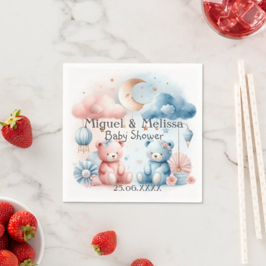 テディベア&スターベビーシャワーカスタム スタンダードカクテルナプキン (インサイチュ)