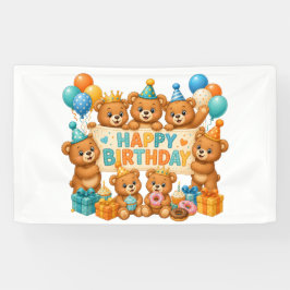 テディベア ハッピーバースデー バナー パーティー装飾 横断幕