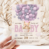 テディベア バイオレット ピンク 女の子 シャワー 招待状