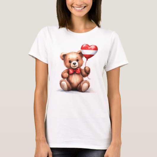 テディベア&バルーンとオーストリア国旗。 Tシャツ (正面)