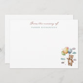 テディベア&バルーン子供部屋ブルーサンキュー ノートカード (正面/裏面)