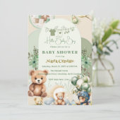 テディベア&バルーン男の赤ちゃんシャワー招待状 招待状 (スタンド正面)