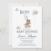 テディベア&バルーン赤ちゃんシャワー付き男の子 招待状 (正面)