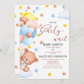 テディベア バルーン クラウズ ベイビー シャワー 招待状 (正面/裏面)