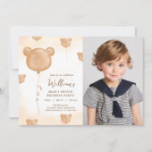 テディベア バルーン ビアリー 2歳の誕生日パーティー 招待状 (正面)