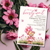 テディベア バルーン ピンク バタフライ ガール ベビーシャワー 招待状