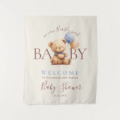 テディベア バルーン ボヘミアンブルー ローズ フラワル ルスティック タペストリー (正面)