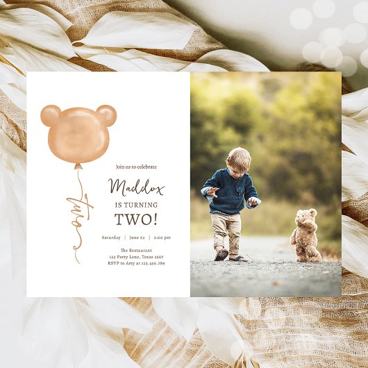 テディベア バルーン ボーイ 2歳の誕生日パーティー 招待状