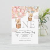 テディベア バルーン 1歳誕生日 招待状 (スタンド正面)