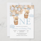 テディベア バルーン 1歳 誕生日 招待状 (正面)