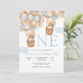 テディベア バルーン 1歳 誕生日 招待状 (スタンド正面)