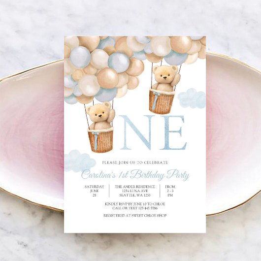 テディベア バルーン 1歳 誕生日 招待状