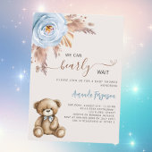テディベア・パンパスグラス青い少年の赤ちゃんシャワー 招待状