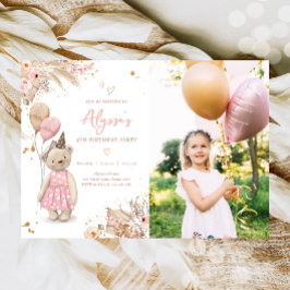 テディベア ピクニック ボヘミアンピンク ガール バースデーパーティー イン 招待状