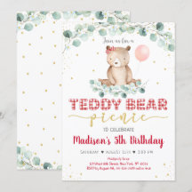 テディベア ピクニック 赤 ゴールド グリーン 誕生日