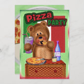 テディベア ピザ バースデーパーティー 招待状 (正面/裏面)
