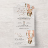 テディベア、ピンクのホットエアバルーン、ベビーシャワー オールインワン招待状 (内側)