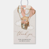 テディベア、ピンクのホットエアバルーン、ベビーシャワー ギフトタグ (正面)