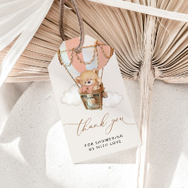 テディベア、ピンクのホットエアバルーン、ベビーシャワー ギフトタグ