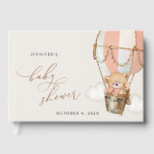 テディベア、ピンクのホットエアバルーン、ベビーシャワー ゲストブック (正面)