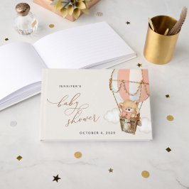 テディベア、ピンクのホットエアバルーン、ベビーシャワー ゲストブック