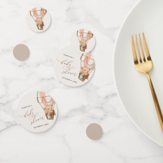 テディベア、ピンクのホットエアバルーン、ベビーシャワー コンフェッティ (グループ)