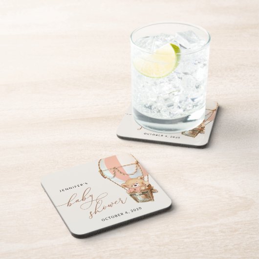 テディベア、ピンクのホットエアバルーン、ベビーシャワー コースター (右側)