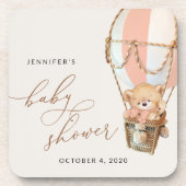 テディベア、ピンクのホットエアバルーン、ベビーシャワー コースター (正面)