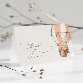 テディベア、ピンクのホットエアバルーン、ベビーシャワー サンキューカード