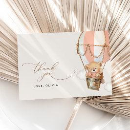 テディベア、ピンクのホットエアバルーン、ベビーシャワー サンキューカード