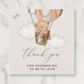 テディベア、ピンクのホットエアバルーン、ベビーシャワー フェイバータグ (正面)