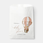 テディベア、ピンクのホットエアバルーン、ベビーシャワー フェイバーバッグ (正面)