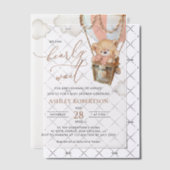 テディベア、ピンクのホットエアバルーン、ベビーシャワー ベラム紙招待状 (オフセット (招待状))