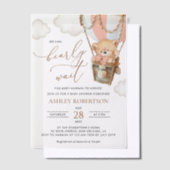テディベア、ピンクのホットエアバルーン、ベビーシャワー ベラム紙招待状 (オフセット)