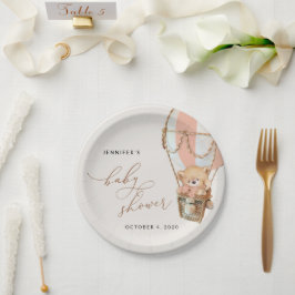 テディベア、ピンクのホットエアバルーン、ベビーシャワー ペーパープレート