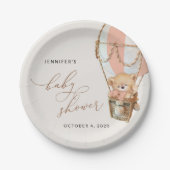 テディベア、ピンクのホットエアバルーン、ベビーシャワー ペーパープレート (正面)