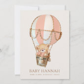テディベア、ピンクのホットエアバルーン、ベビーシャワー 招待状 (裏面)