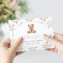 テディベア, ピンクのリボン, ピンクの花, ベビーシャワー