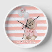 テディベア ピンクの女の子の特別な部屋 壁時計 (正面)